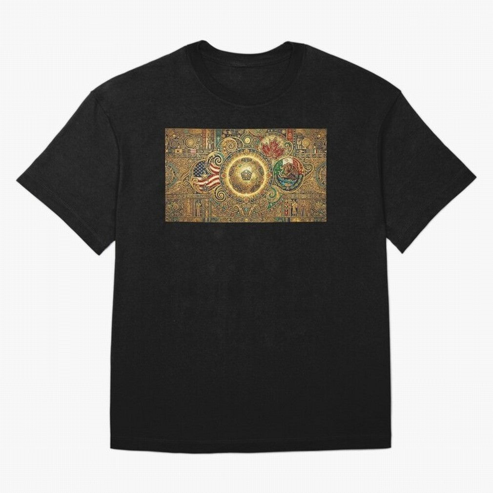 Ornate Soccer Emblem with Flags Oversized T-Shirt Feel FIFA World Cup 2026 Group Stage for Fans of Cristiano Ronaldo, Haaland and CR7 and Spain, Bringing Soccer Culture, Superstar Moments, National Team Dreams and Competitive Fire; Ideal for Fans