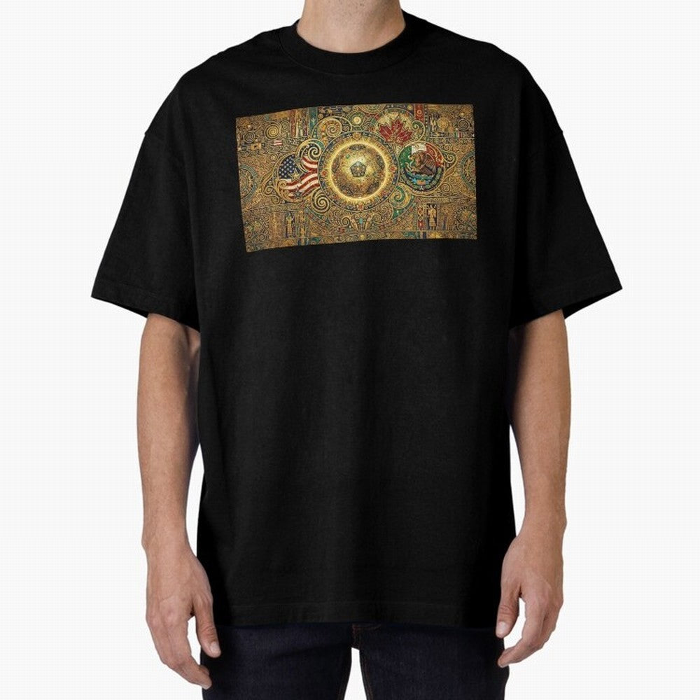 Ornate Soccer Emblem with Flags Oversized T-Shirt Feel FIFA World Cup 2026 Group Stage for Fans of Cristiano Ronaldo, Haaland and CR7 and Spain, Bringing Soccer Culture, Superstar Moments, National Team Dreams and Competitive Fire; Ideal for Fans