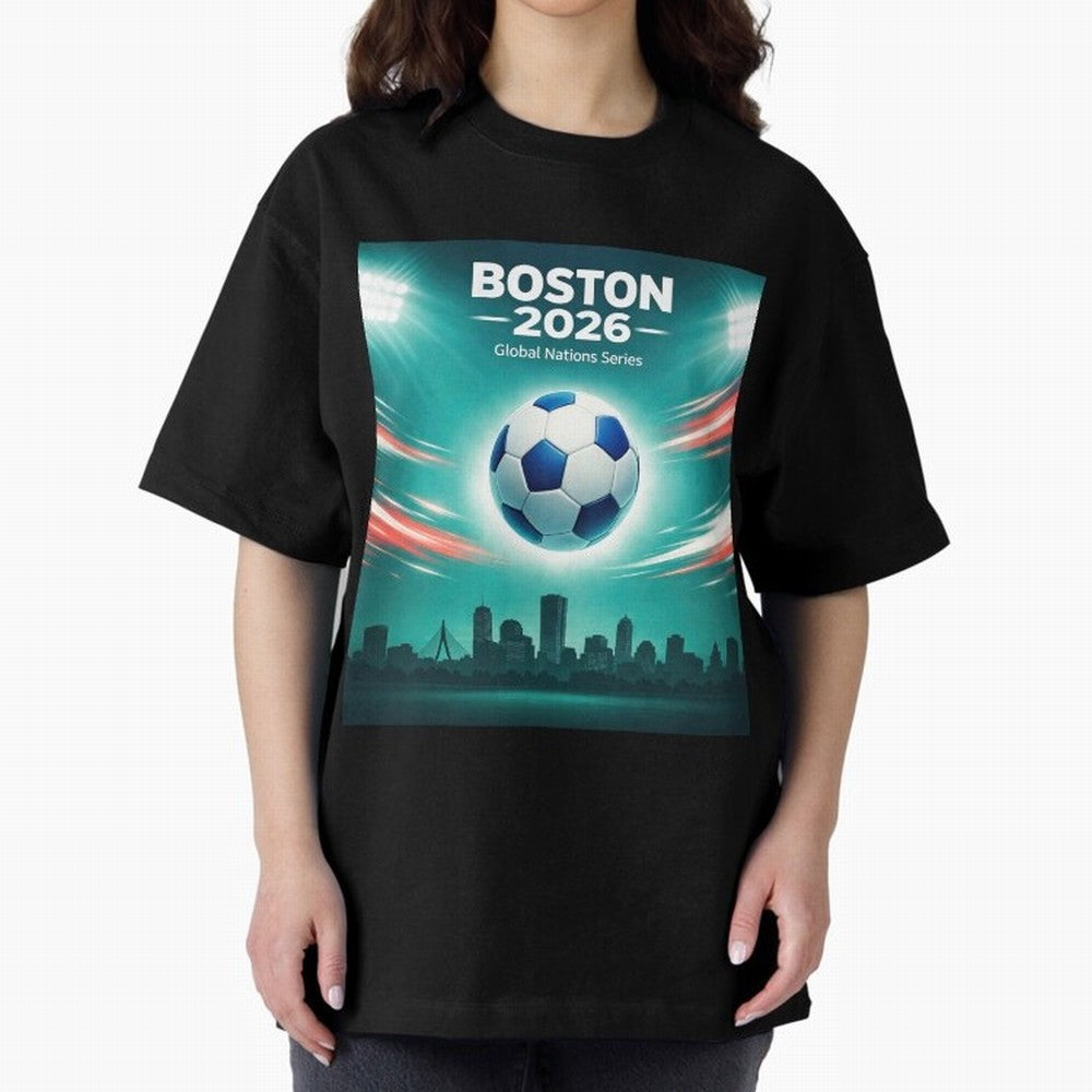 Boston 2026 Soccer Event Oversized T-Shirt Bring Global Tournament Vibes to Match Day Hype around FIFA World Cup 2026 Group Stage, Cristiano Ronaldo, Haaland and CR7, Argentina, France and Brazil, Football Passion, Legendary Performances, Festival