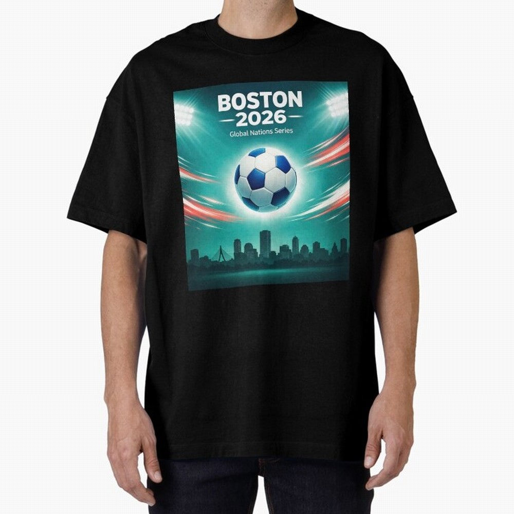 Boston 2026 Soccer Event Oversized T-Shirt Bring Global Tournament Vibes to Match Day Hype around FIFA World Cup 2026 Group Stage, Cristiano Ronaldo, Haaland and CR7, Argentina, France and Brazil, Football Passion, Legendary Performances, Festival