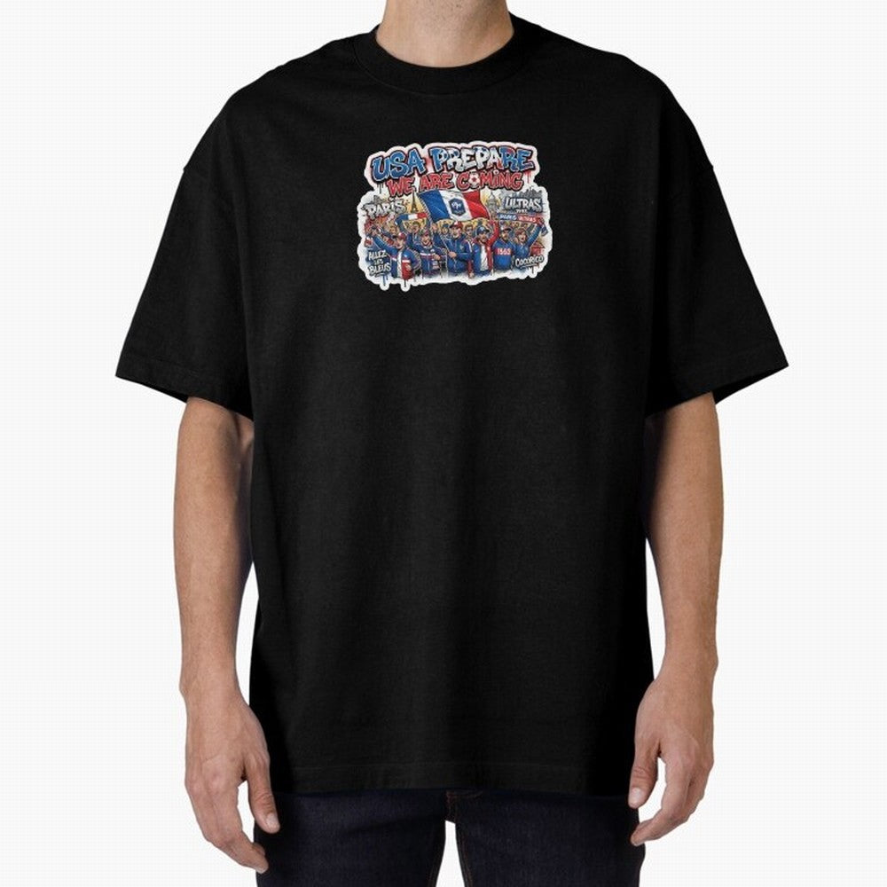 France Soccer Fans 2026 Sticker We Are Coming Oversized T-Shirt Celebrate Fan Favorites in Global Football Passion for FIFA World Cup 2026 Group Stage, Capturing Mbappe, Portugal, Spain and Germany, Football Festival Excitement, Trophy Ambitions,