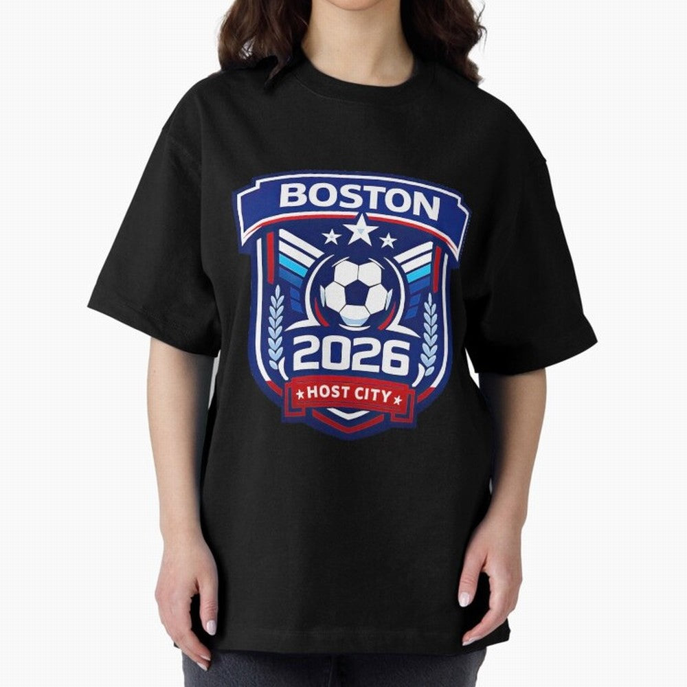 Boston 2026 Host City Welcoming the World Cup Oversized T-Shirt Cheer through Every Moment of FIFA World Cup 2026 Group Stage Spirit, Featuring Netherlands, Messi, CR7 and Mbappe, Championship Spirit, Famous Goals, Roaring Crowds and International
