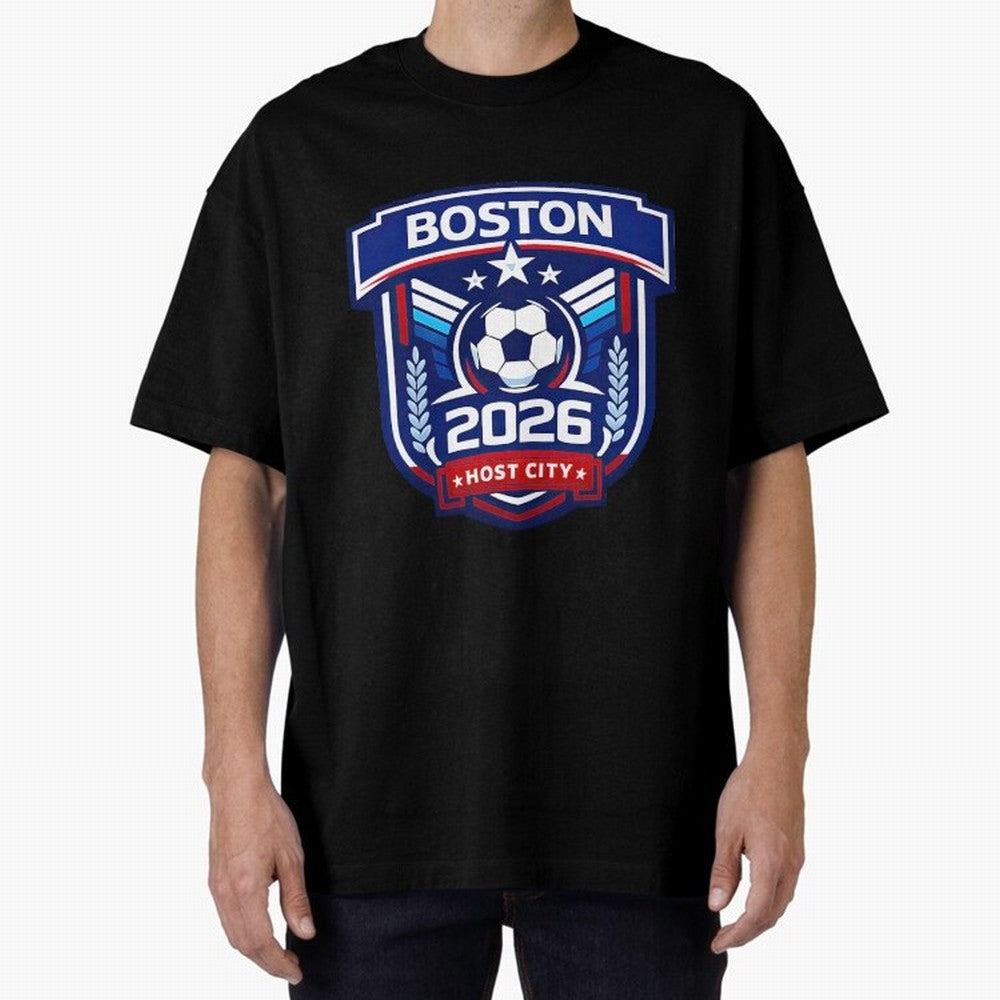 Boston 2026 Host City Welcoming the World Cup Oversized T-Shirt Cheer through Every Moment of FIFA World Cup 2026 Group Stage Spirit, Featuring Netherlands, Messi, CR7 and Mbappe, Championship Spirit, Famous Goals, Roaring Crowds and International