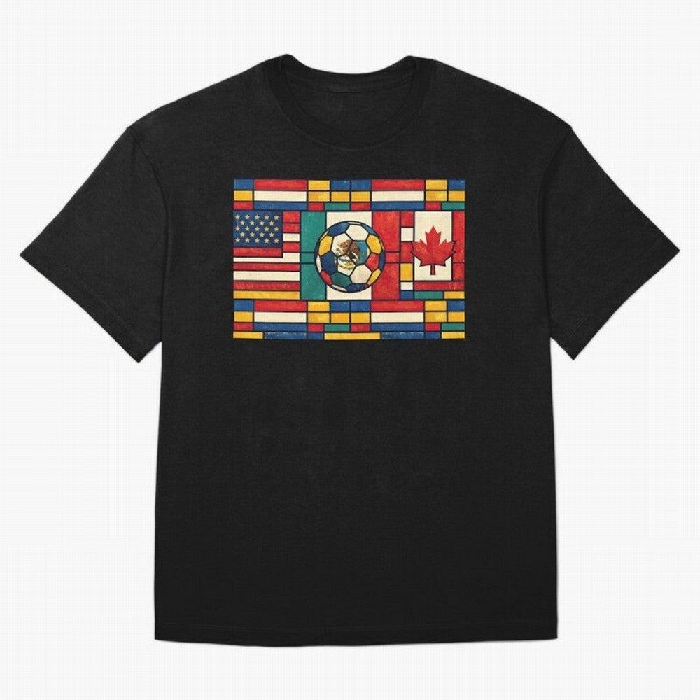 Elegant World Cup Stadiums Geometrical | Soccer Flags Mexico Canada USA Oversized T-Shirt Follow FIFA World Cup 2026 Group Stage for Fans of Cristiano Ronaldo, Haaland and CR7 and Portugal, Spain and Germany, Bringing Classic Soccer Heritage,