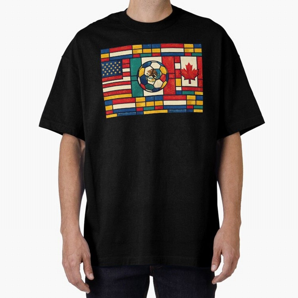 Elegant World Cup Stadiums Geometrical | Soccer Flags Mexico Canada USA Oversized T-Shirt Follow FIFA World Cup 2026 Group Stage for Fans of Cristiano Ronaldo, Haaland and CR7 and Portugal, Spain and Germany, Bringing Classic Soccer Heritage,