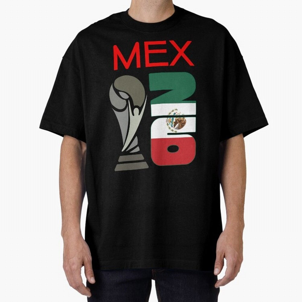 Mexico 2026 Soccer World Cup Trophy Mexican Flag Design Oversized T-Shirt Keep the Match Day Mood of FIFA World Cup 2026 USA Canada Mexico for Fans of Messi and France and Portugal, Bringing Match Day Excitement, Supporter Culture, Golden Goals and