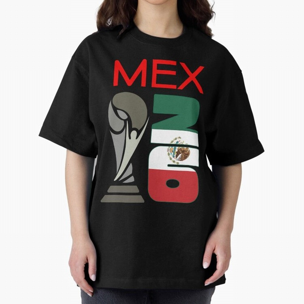 Mexico 2026 Soccer World Cup Trophy Mexican Flag Design Oversized T-Shirt Keep the Match Day Mood of FIFA World Cup 2026 USA Canada Mexico for Fans of Messi and France and Portugal, Bringing Match Day Excitement, Supporter Culture, Golden Goals and