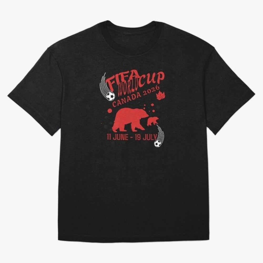 FIFA World Cup Canada 2026 Bear Maple Leaf - Football Canadian Design Oversized T-Shirt Feel the Roar of Match Day Hype around FIFA World Cup 2026 Group Stage, Mbappe and Neymar, Argentina and Brazil, Worldwide Fan Energy, Dramatic Goals, Stadium