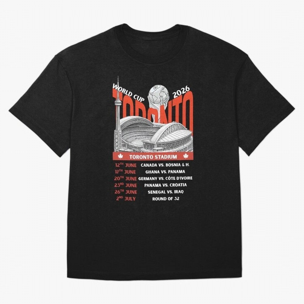 World Cup 2026 Toronto Stadium Match Schedule Soccer Fan Art Oversized T-Shirt Live the Energy of FIFA World Cup 2026 for Fans of Messi and France, Bringing Football Festival Excitement, Trophy Ambitions, Country Rivalries and Star Player Buzz;