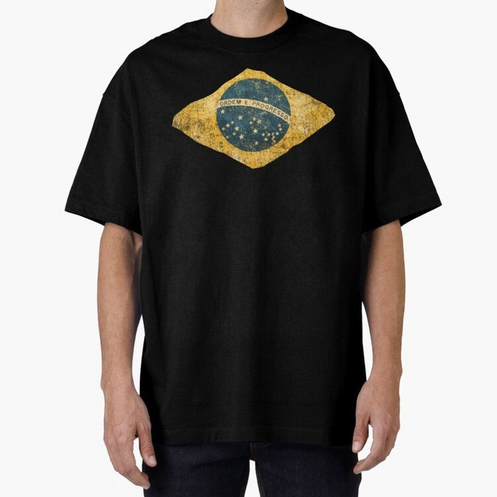 Vintage Brazil Flag Soccer Fan Design Oversized T-Shirt Celebrate Unforgettable Nights in FIFA World Cup 2026 Group Stage Spirit, Highlighting Argentina, Messi and Cristiano Ronaldo, Global Supporter Spirit, Legendary Goals, National Colors and