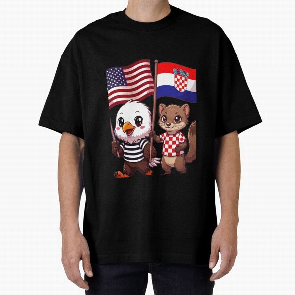 The American eagle and its friend, the Croatian marten Oversized T-Shirt Make Memories around Match Day Hype around FIFA World Cup 2026 Group Stage, Neymar, Haaland and Cristiano Ronaldo, England, France and Netherlands, Supporter Pride, Iconic