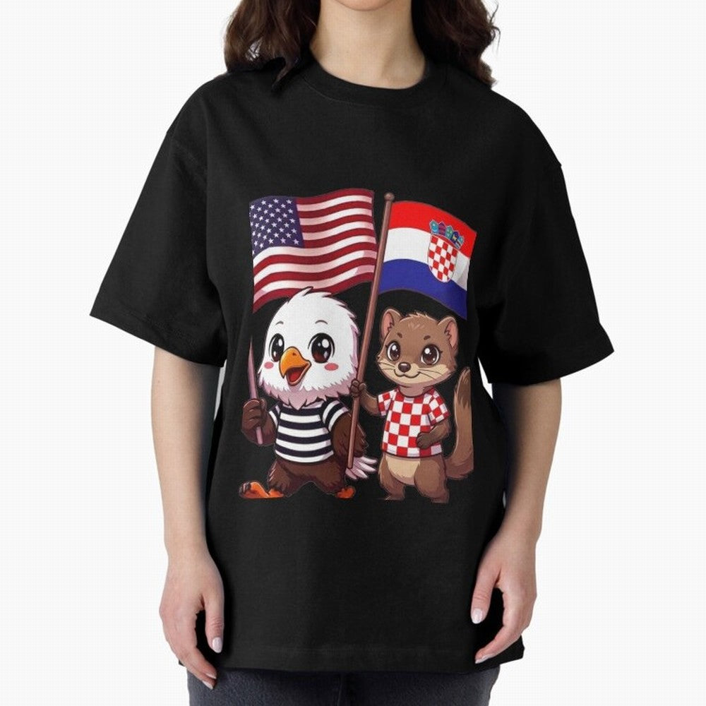 The American eagle and its friend, the Croatian marten Oversized T-Shirt Make Memories around Match Day Hype around FIFA World Cup 2026 Group Stage, Neymar, Haaland and Cristiano Ronaldo, England, France and Netherlands, Supporter Pride, Iconic