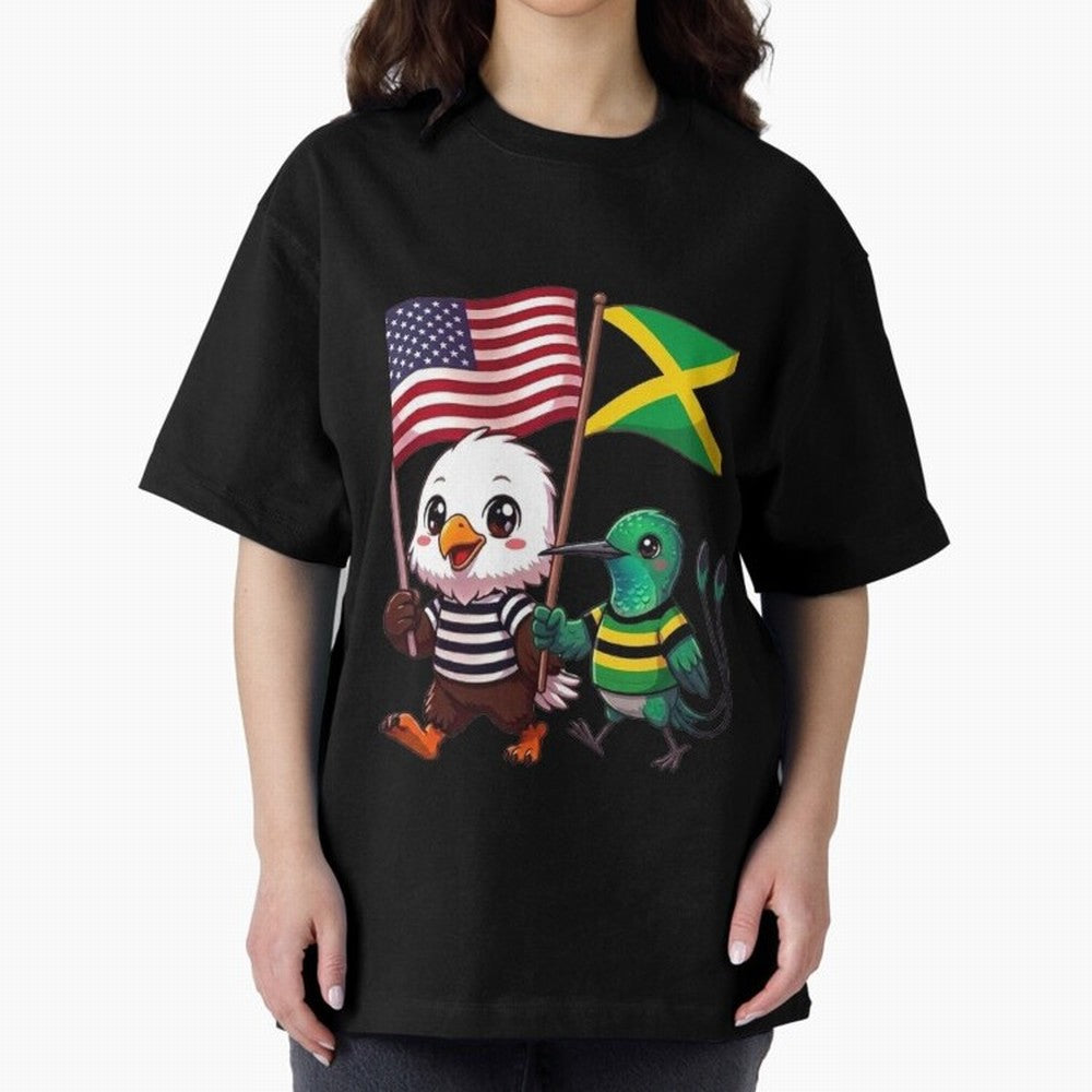 The American eagle and its friend, the Jamaican hummingbird Oversized T-Shirt Capture FIFA World Cup 2026 USA Canada Mexico Filled with Mbappe, Spain and Netherlands Energy, Supporter Pride, Iconic Celebrations, Legendary Names and Global Match Day