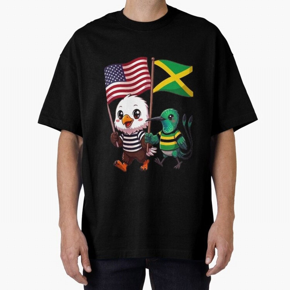 The American eagle and its friend, the Jamaican hummingbird Oversized T-Shirt Capture FIFA World Cup 2026 USA Canada Mexico Filled with Mbappe, Spain and Netherlands Energy, Supporter Pride, Iconic Celebrations, Legendary Names and Global Match Day