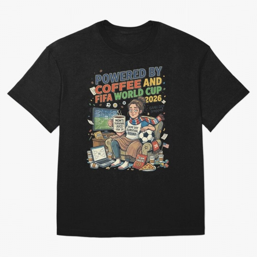 Soccer Mom Powered By Coffee And FIFA World Cup 2026 Funny USA Football Design Oversized T-Shirt Upgrade the FIFA World Cup 2026 USA Canada Mexico Journey through Messi and Cristiano Ronaldo Highlights, Brazil, Portugal and Argentina Pride, Vintage