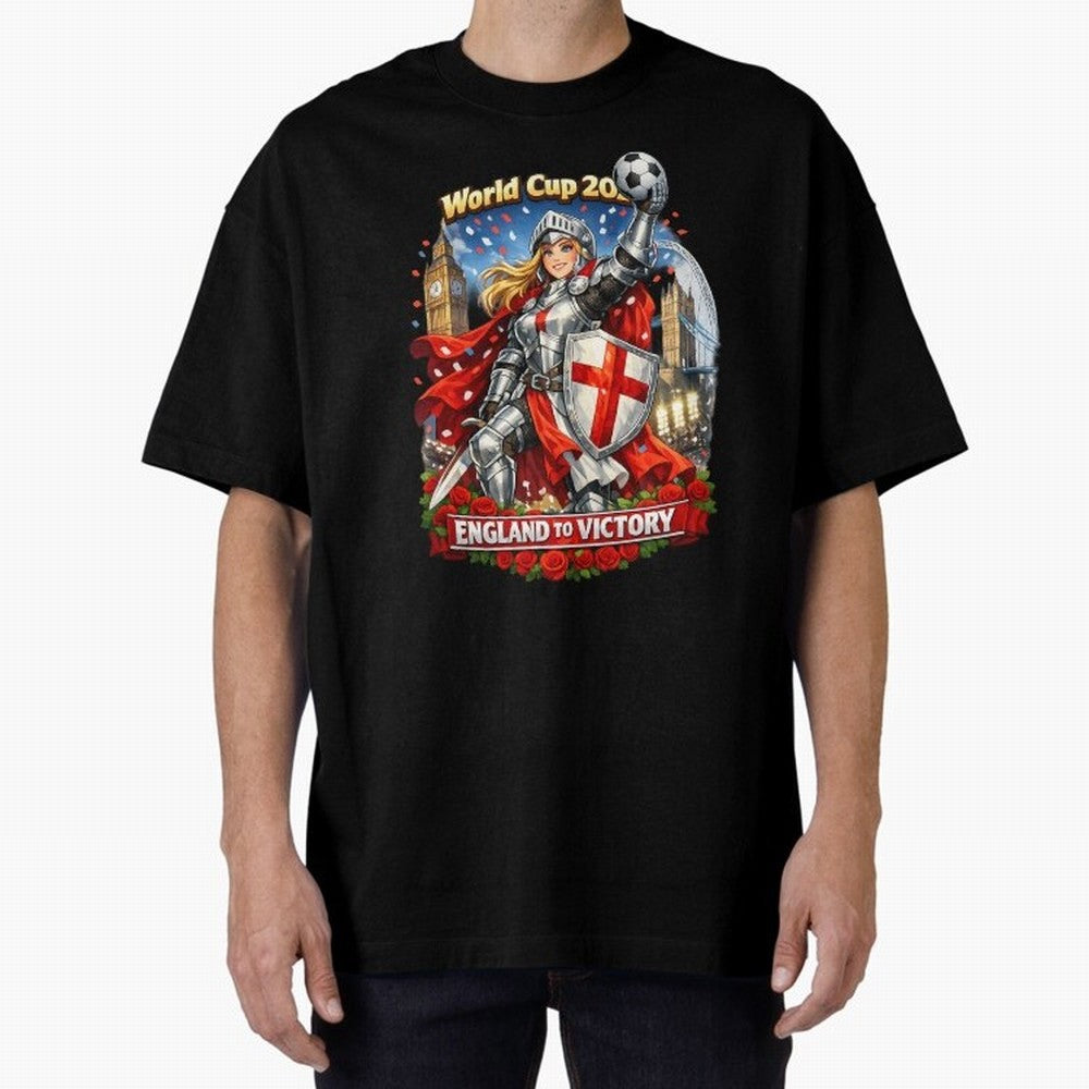 England To Victory Knight World Cup 2026 Oversized T-Shirt Celebrate National Team Dreams in FIFA World Cup 2026 Spirit, with Netherlands, Neymar, Haaland and Cristiano Ronaldo, Classic Soccer Heritage, Championship Pressure, Fan Loyalty and
