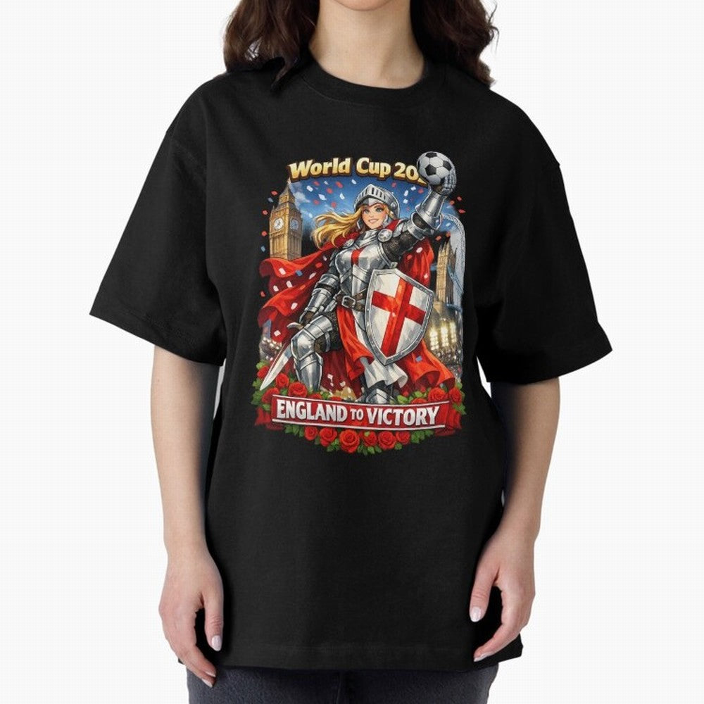 England To Victory Knight World Cup 2026 Oversized T-Shirt Celebrate National Team Dreams in FIFA World Cup 2026 Spirit, with Netherlands, Neymar, Haaland and Cristiano Ronaldo, Classic Soccer Heritage, Championship Pressure, Fan Loyalty and
