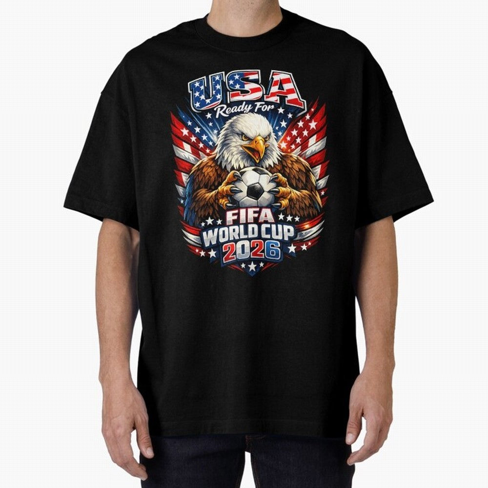 Soccer Pride Design For American Football Fans USA FIFA World Cup 2026 Oversized T-Shirt Follow the Final Road of Global Football Passion for FIFA World Cup 2026, Highlighting Mbappe and Neymar, France, Football Festival Excitement, Trophy