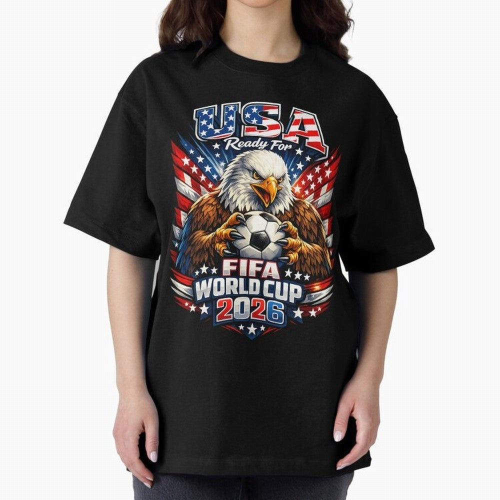 Soccer Pride Design For American Football Fans USA FIFA World Cup 2026 Oversized T-Shirt Follow the Final Road of Global Football Passion for FIFA World Cup 2026, Highlighting Mbappe and Neymar, France, Football Festival Excitement, Trophy