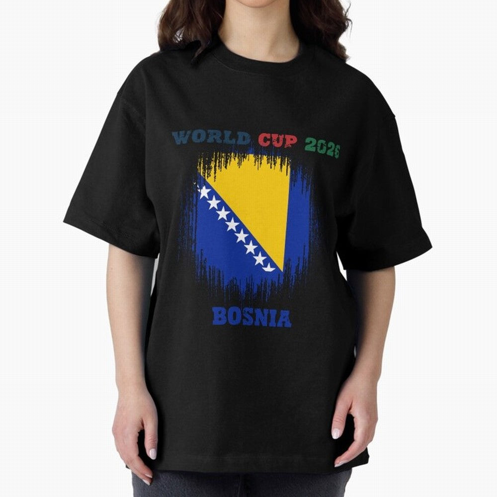 BOSNIA WORLD CUP 2026 Oversized T-Shirt Represent FIFA World Cup 2026 Spirit, Highlighting Argentina and Brazil, Messi, CR7 and Mbappe, Vintage Soccer Flavor, Modern Football Stars, National Flags and Final Night Emotion; Made for Die Hard