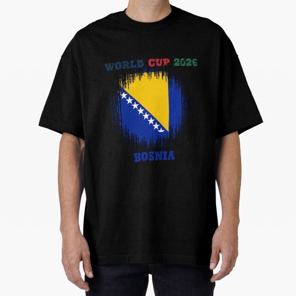 BOSNIA WORLD CUP 2026 Oversized T-Shirt Represent FIFA World Cup 2026 Spirit, Highlighting Argentina and Brazil, Messi, CR7 and Mbappe, Vintage Soccer Flavor, Modern Football Stars, National Flags and Final Night Emotion; Made for Die Hard
