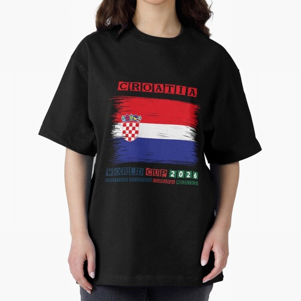 CROATIA WORLD CUP 2026 Oversized T-Shirt Bring Trophy Dreams to Match Day Hype around FIFA World Cup 2026 USA Canada Mexico, Haaland and Mbappe, Spain, Retro Football Energy, Iconic Rivalries, Trophy Chase Drama and Stadium Atmosphere; Created for