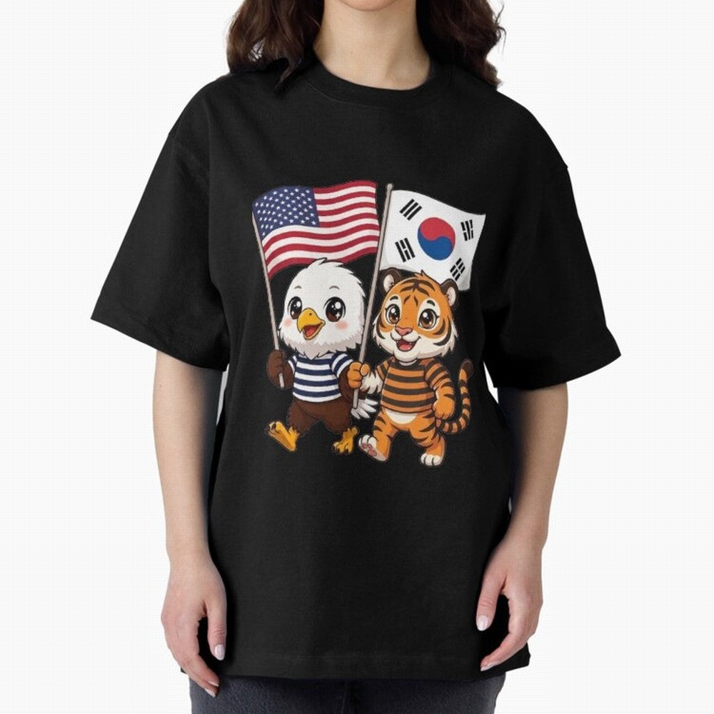 The American eagle and its friend the South Korean tiger Oversized T-Shirt Feel the Heartbeat of Global Football Passion for FIFA World Cup 2026 Group Stage, Made for CR7 and Messi, Netherlands, Championship Spirit, Famous Goals, Roaring Crowds and