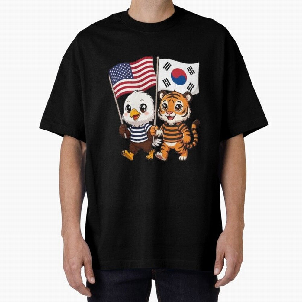 The American eagle and its friend the South Korean tiger Oversized T-Shirt Feel the Heartbeat of Global Football Passion for FIFA World Cup 2026 Group Stage, Made for CR7 and Messi, Netherlands, Championship Spirit, Famous Goals, Roaring Crowds and