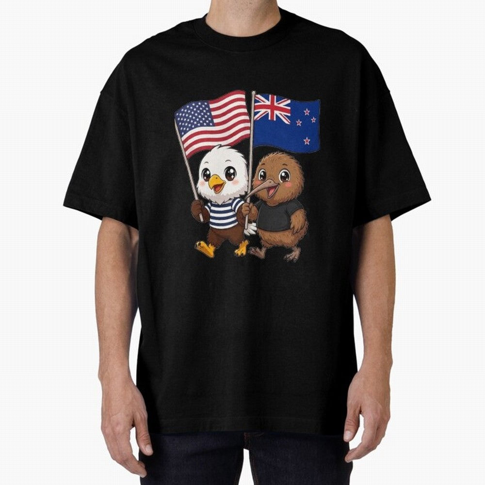 the American eagle and its friend the New Zealand kiwi Oversized T-Shirt Discover Global Football Passion for FIFA World Cup 2026, Inspired by Messi, Neymar and Mbappe, Argentina and Brazil, Stadium Chants, National Pride, Trophy Dreams and