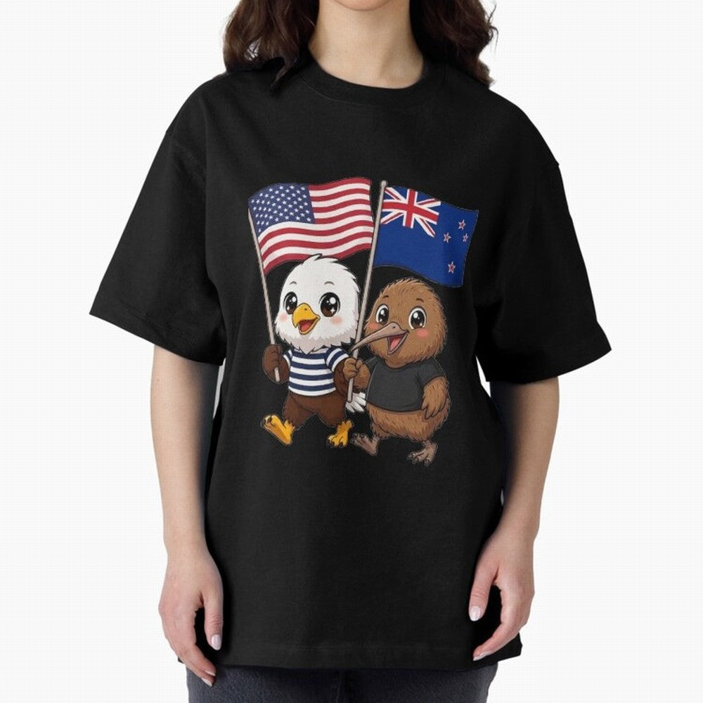 the American eagle and its friend the New Zealand kiwi Oversized T-Shirt Discover Global Football Passion for FIFA World Cup 2026, Inspired by Messi, Neymar and Mbappe, Argentina and Brazil, Stadium Chants, National Pride, Trophy Dreams and