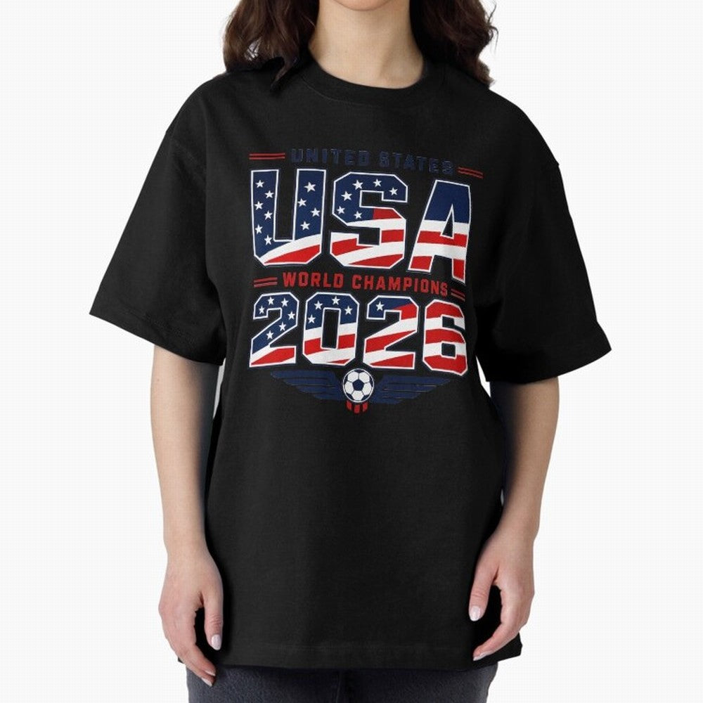 USA World Champions 2026 ¨C Patriotic Soccer Fan Shirt Oversized T-Shirt Carry FIFA World Cup 2026 for Fans of CR7 and Messi and Portugal, Bringing Football History, Final Match Energy, Crowd Noise and Once in a Lifetime Moments; Ideal for Fans Who