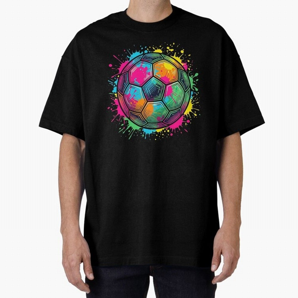Color Splash Artistic Soccer Ball Design Oversized T-Shirt Celebrate Global Passion for FIFA World Cup 2026 Filled with Haaland, Portugal, Spain and Germany Energy, Global Supporter Spirit, Legendary Goals, National Colors and Tournament