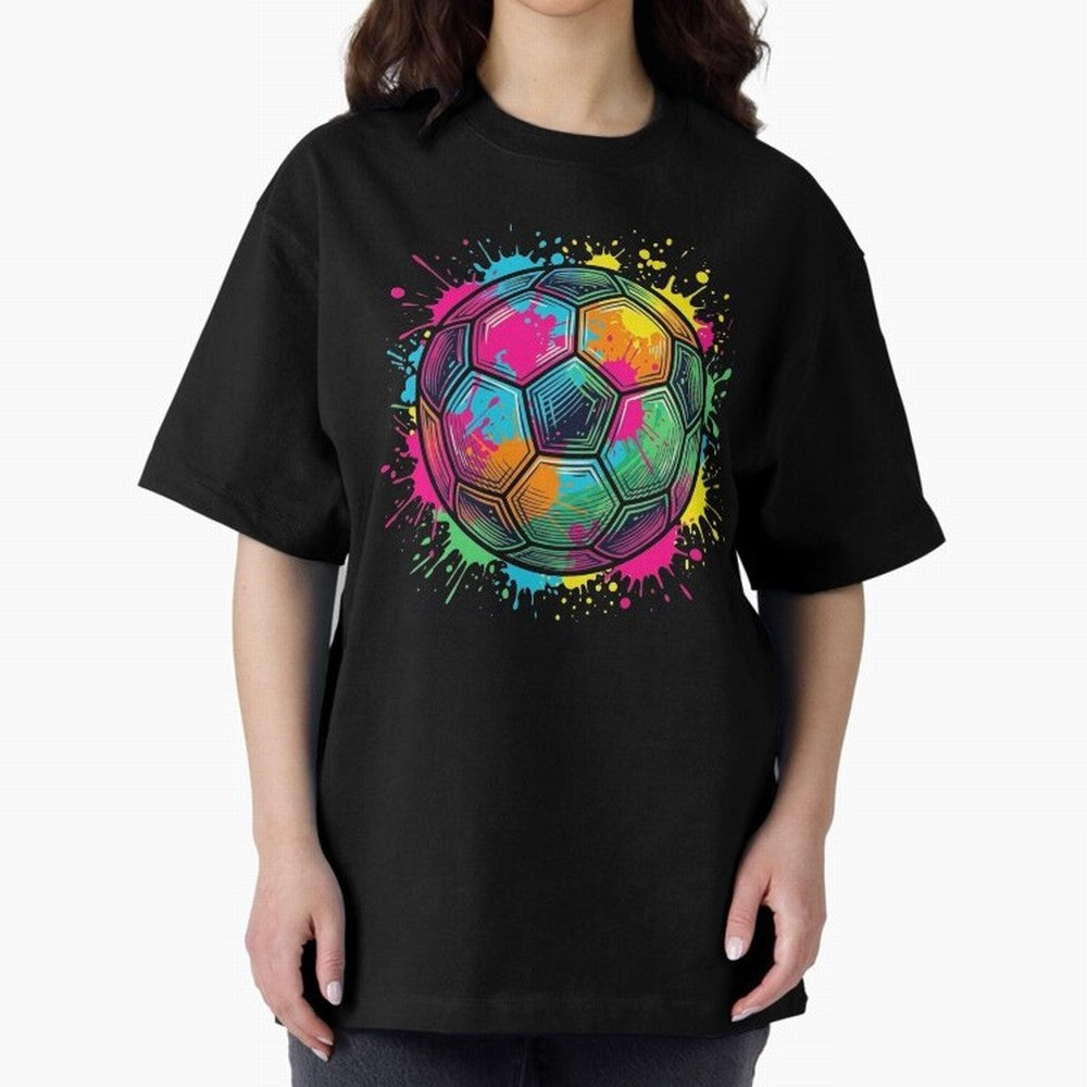 Color Splash Artistic Soccer Ball Design Oversized T-Shirt Celebrate Global Passion for FIFA World Cup 2026 Filled with Haaland, Portugal, Spain and Germany Energy, Global Supporter Spirit, Legendary Goals, National Colors and Tournament