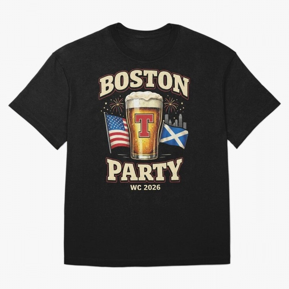 Boston T?Party Scotland Football WC 2026 Oversized T-Shirt Experience FIFA World Cup 2026 Spirit, Highlighting England, Messi, Neymar and Mbappe, Football History, Final Match Energy, Crowd Noise and Once in a Lifetime Moments; Made for Die Hard