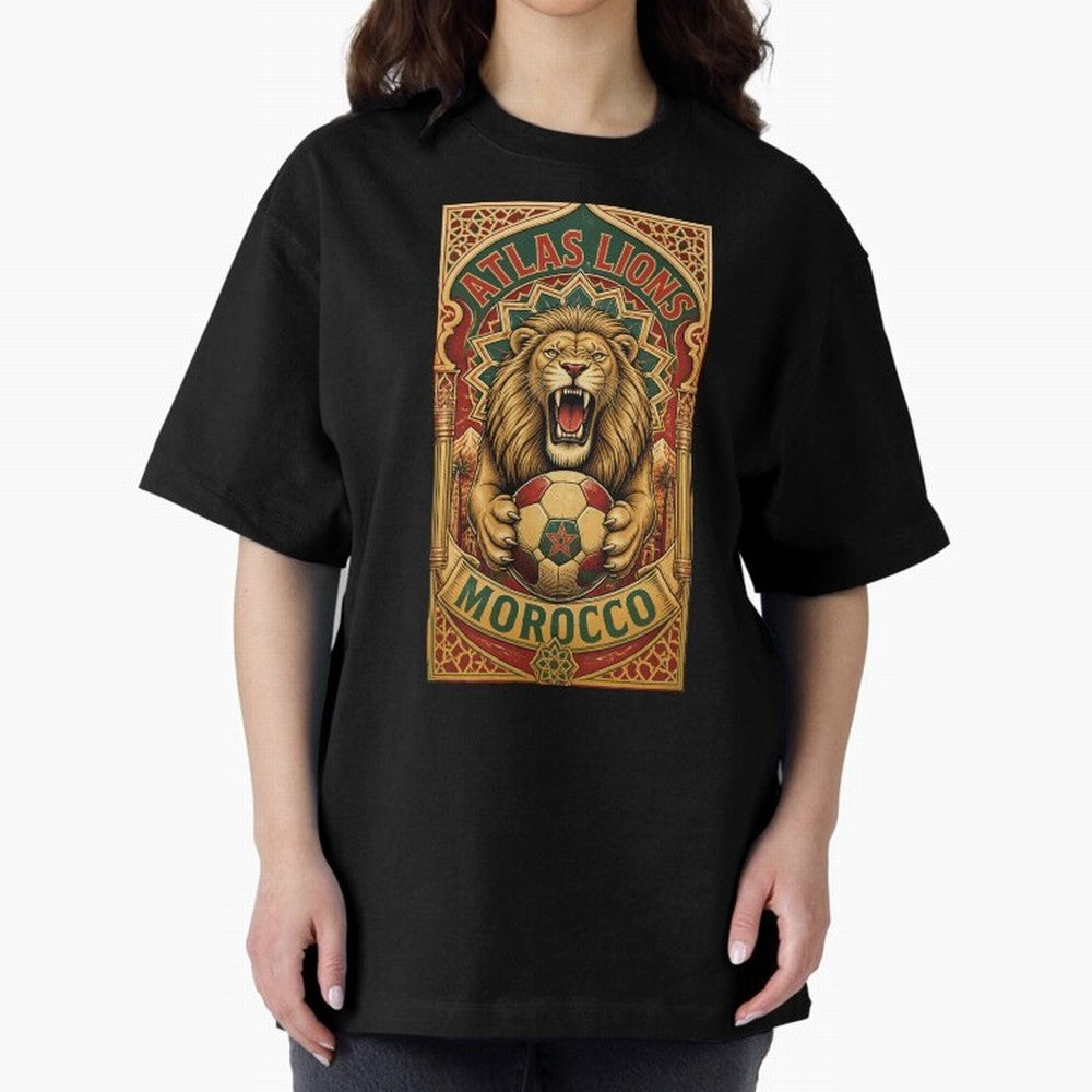 Morocco Soccer Lion - Atlas Lions Vintage African Football Fan T-Shirt Oversized T-Shirt Follow FIFA World Cup 2026 Featuring Neymar, Germany Energy, Championship Spirit, Famous Goals, Roaring Crowds and International Football Unity; Made for