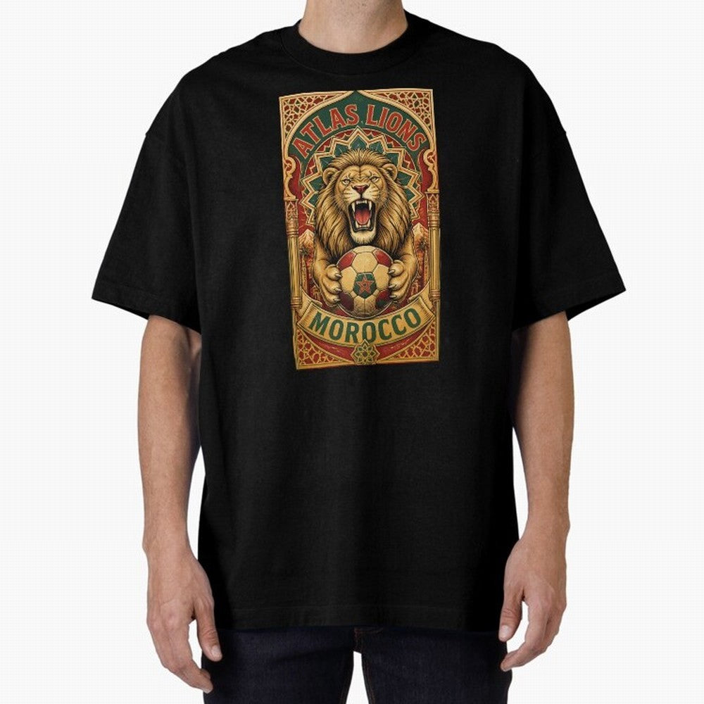 Morocco Soccer Lion - Atlas Lions Vintage African Football Fan T-Shirt Oversized T-Shirt Follow FIFA World Cup 2026 Featuring Neymar, Germany Energy, Championship Spirit, Famous Goals, Roaring Crowds and International Football Unity; Made for