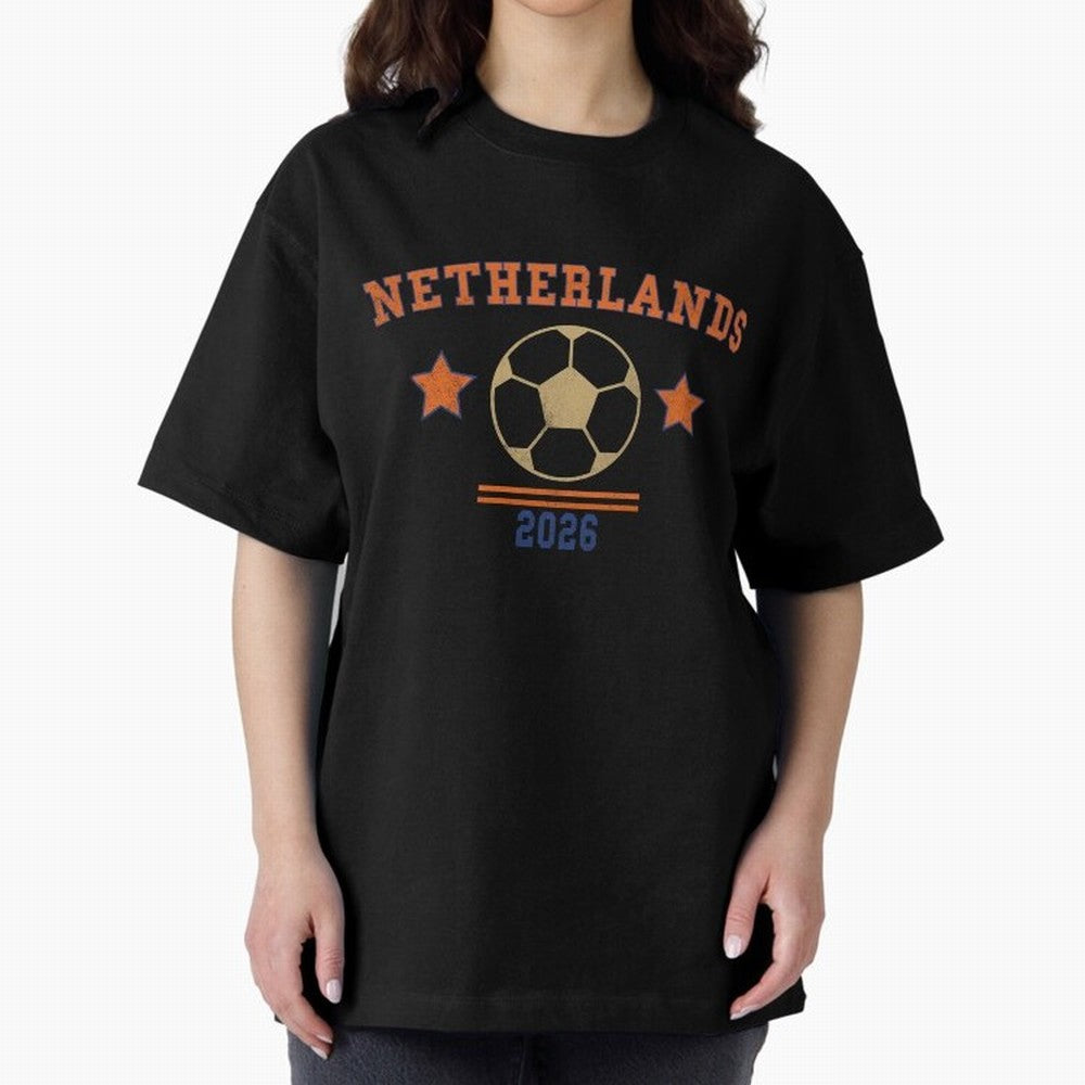 Netherlands ¡ª Vintage Soccer Tee Oversized T-Shirt Mark FIFA World Cup 2026 Spirit, Capturing England, France and Netherlands, Mbappe, Sports Nostalgia, International Competition, Famous Players and Unforgettable Victories; Great for Watch