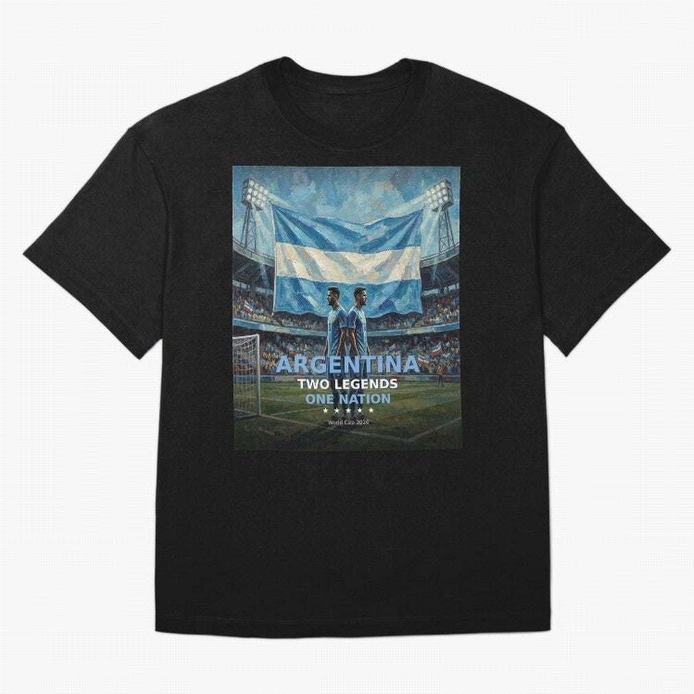 Argentina Two Legends One Nation - World Cup 2026 Soccer Fan Tee Oversized T-Shirt Follow Every Goal of Match Day Hype around FIFA World Cup 2026 Group Stage, Mbappe and Neymar, Portugal, Football History, Final Match Energy, Crowd Noise and Once
