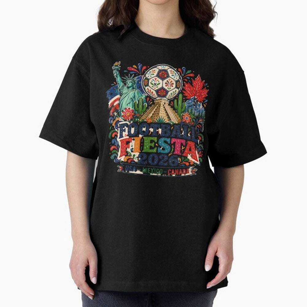 Football Fiesta 2026 Soccer Celebration Art Oversized T-Shirt Bring Stadium Energy to FIFA World Cup 2026 for Fans of Haaland and Mbappe and Argentina, Bringing Tournament Hype, Historic Matchups, Family Viewing Parties and Global Sports Pride;