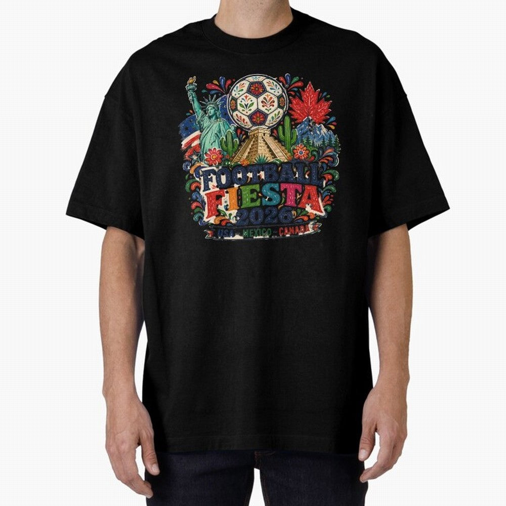 Football Fiesta 2026 Soccer Celebration Art Oversized T-Shirt Bring Stadium Energy to FIFA World Cup 2026 for Fans of Haaland and Mbappe and Argentina, Bringing Tournament Hype, Historic Matchups, Family Viewing Parties and Global Sports Pride;