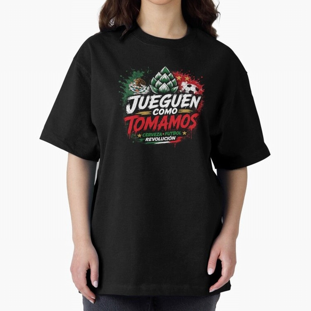 Jueguen Como Tomamos Futbol Cervecero Oversized T-Shirt Celebrate the Road through the FIFA World Cup 2026 Group Stage Journey through CR7 and Messi Highlights, Argentina Pride, Champion Mindset, Group Stage Buzz, Knockout Tension and Passionate