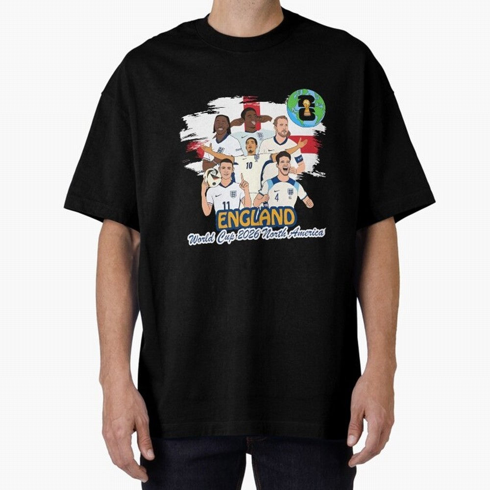 England Soccer Stars World Cup 2026 North America Oversized T-Shirt Show Match Day Excitement for Global Football Passion for FIFA World Cup 2026, Connected to Haaland, Germany, Football History, Final Match Energy, Crowd Noise and Once in a
