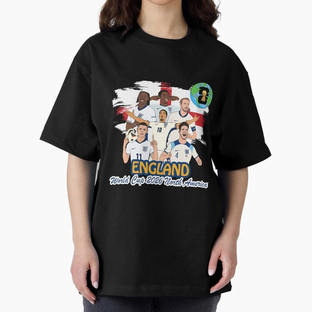 England Soccer Stars World Cup 2026 North America Oversized T-Shirt Show Match Day Excitement for Global Football Passion for FIFA World Cup 2026, Connected to Haaland, Germany, Football History, Final Match Energy, Crowd Noise and Once in a