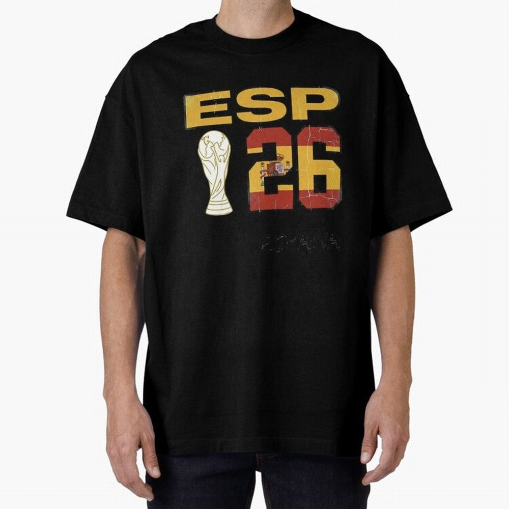 Spain Football World Cup 2026 - Vintage ESP 26 Flag Design Oversized T-Shirt Turn Football Passion into Global Football Passion for FIFA World Cup 2026 USA Canada Mexico, Made for Messi, Neymar and Mbappe, England, Goal Celebration Energy,