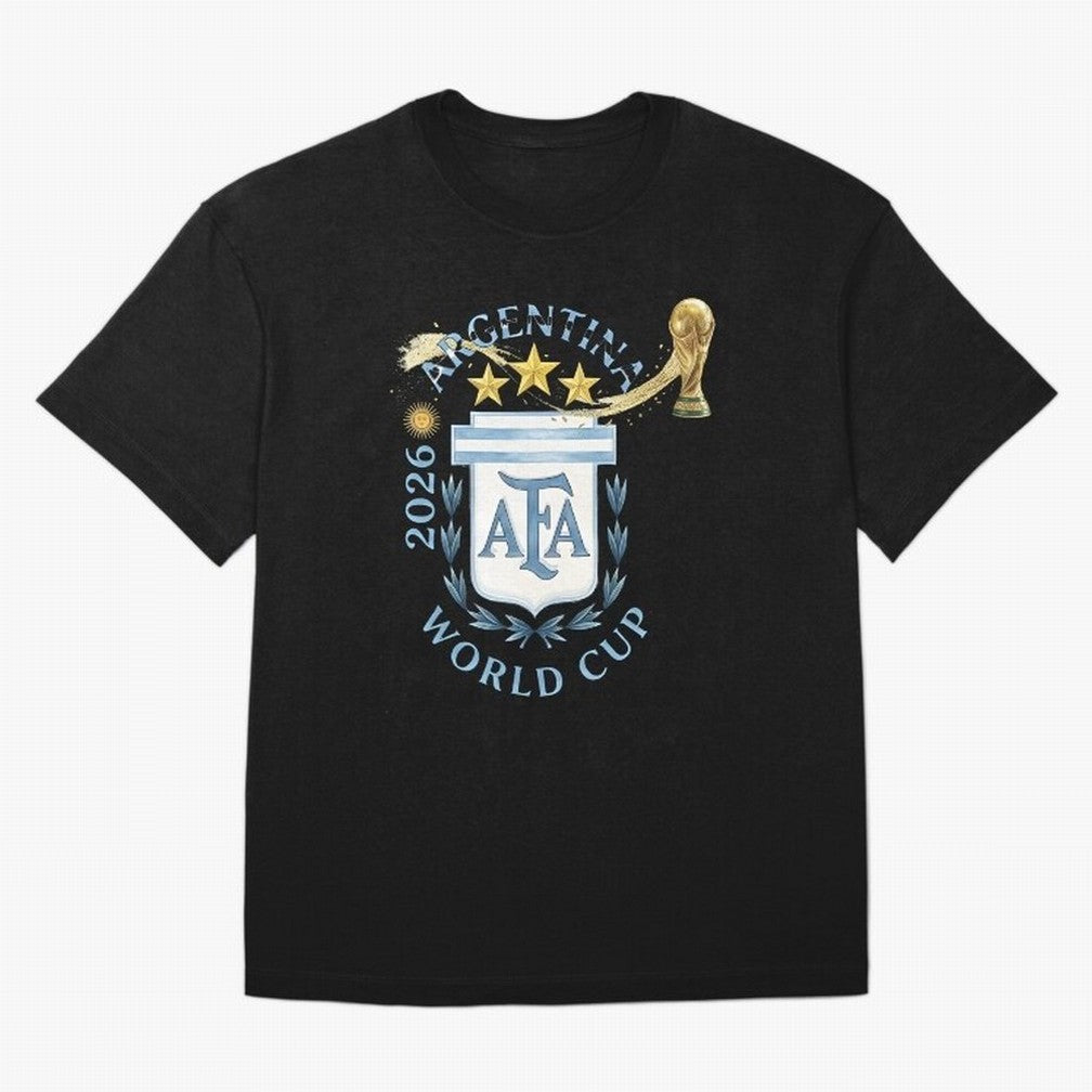 Argentina Football Champion World Cup 2026 - Gold Stars Watercolor Oversized T-Shirt Show Championship Spirit for Match Day Hype around FIFA World Cup 2026 Group Stage, Neymar, Haaland and Cristiano Ronaldo, Argentina, Retro Football Energy, Iconic