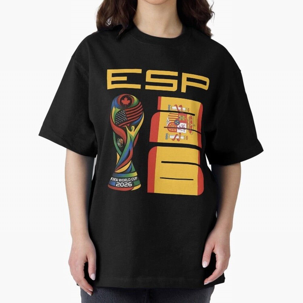 Spain Soccer World Cup 2026 Fan Art - ESP La Roja Oversized T-Shirt Make Memories around FIFA World Cup 2026 USA Canada Mexico Capturing Messi, Neymar and Mbappe, Argentina, France and Brazil Energy, Global Supporter Spirit, Legendary Goals,