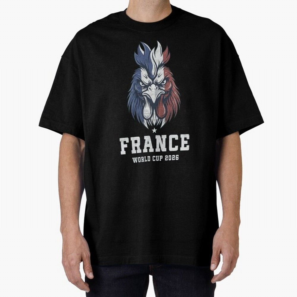 France Football World Cup 2026 Rooster Mascot Art Oversized T-Shirt Show Match Day Excitement for FIFA World Cup 2026 for Fans of Neymar, Haaland and Cristiano Ronaldo and Spain, Bringing Classic Soccer Heritage, Championship Pressure, Fan Loyalty