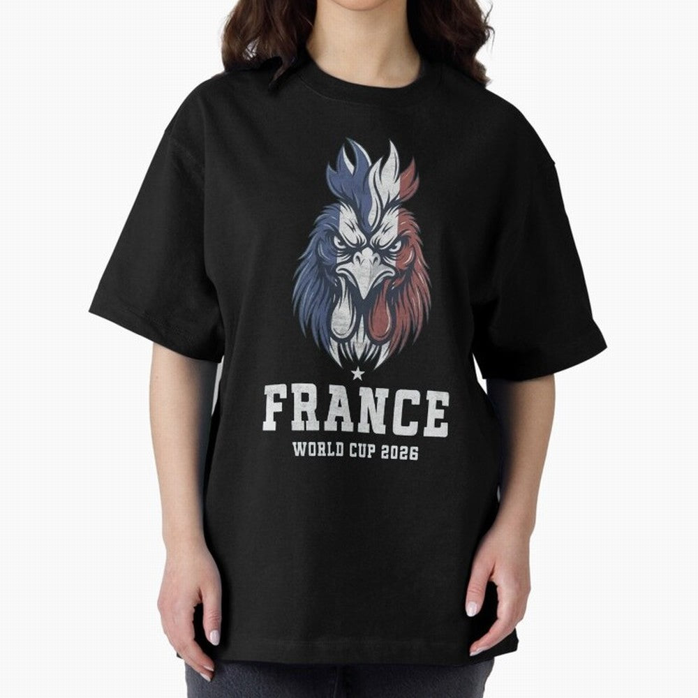 France Football World Cup 2026 Rooster Mascot Art Oversized T-Shirt Show Match Day Excitement for FIFA World Cup 2026 for Fans of Neymar, Haaland and Cristiano Ronaldo and Spain, Bringing Classic Soccer Heritage, Championship Pressure, Fan Loyalty
