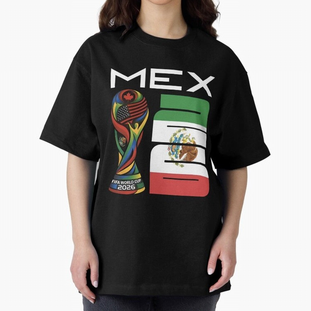 Mexico World Cup 2026 Host City Football Design Oversized T-Shirt Celebrate Rivalries and Pride in Match Day Hype around FIFA World Cup 2026 Group Stage, Mbappe and Neymar, Brazil, Sports Nostalgia, International Competition, Famous Players and