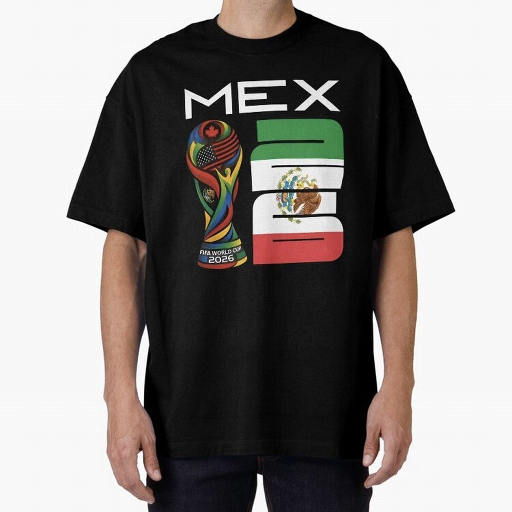 Mexico World Cup 2026 Host City Football Design Oversized T-Shirt Celebrate Rivalries and Pride in Match Day Hype around FIFA World Cup 2026 Group Stage, Mbappe and Neymar, Brazil, Sports Nostalgia, International Competition, Famous Players and